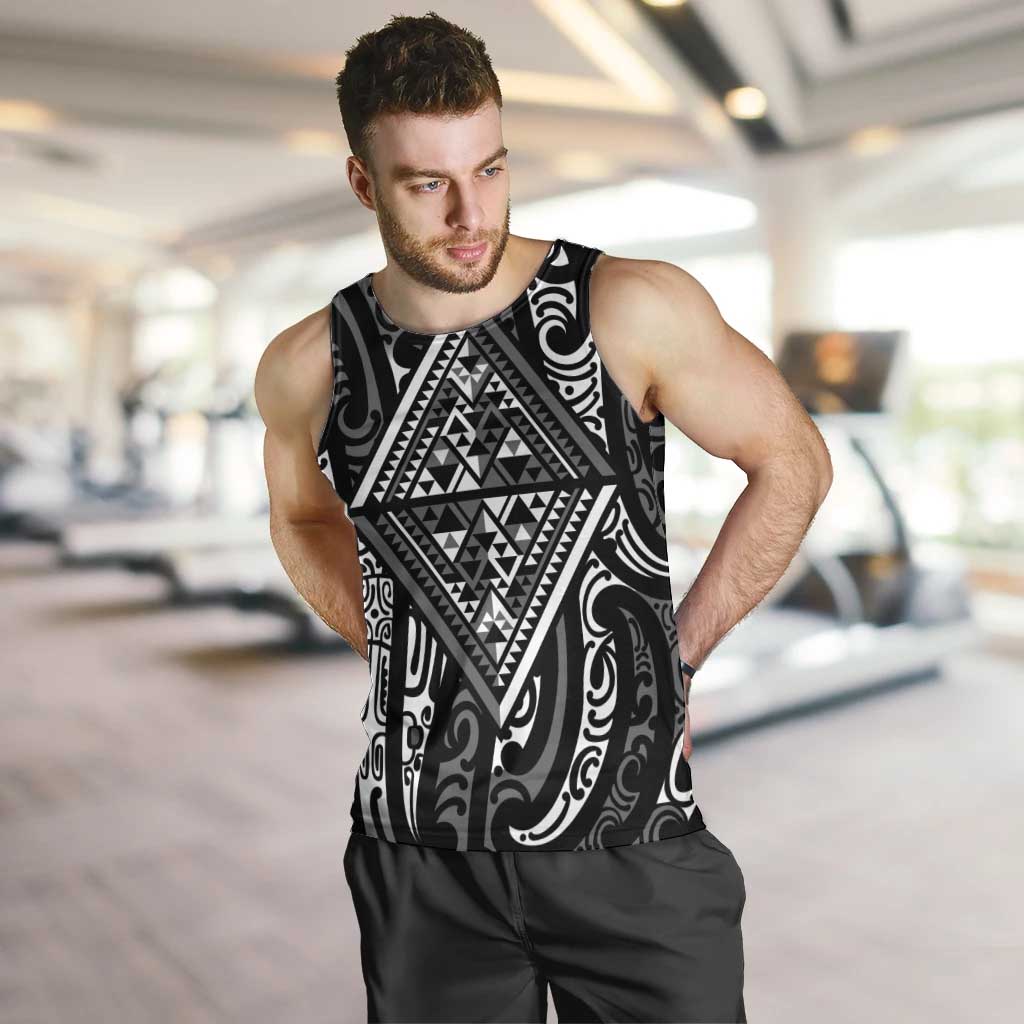 New Zealand Maori Taniko Men Tank Top Black Kowhaiwhai Puhoro LT9 Black - Polynesian Pride