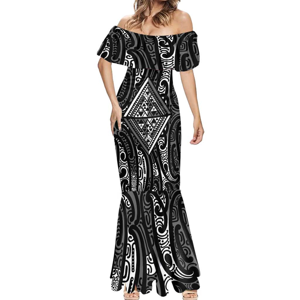 New Zealand Maori Taniko Mermaid Dress Black Kowhaiwhai Puhoro LT9 - Polynesian Pride
