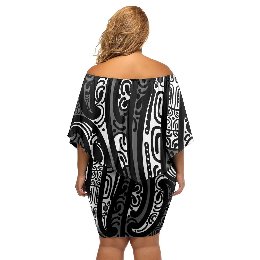 New Zealand Maori Taniko Off Shoulder Short Dress Black Kowhaiwhai Puhoro LT9 - Polynesian Pride