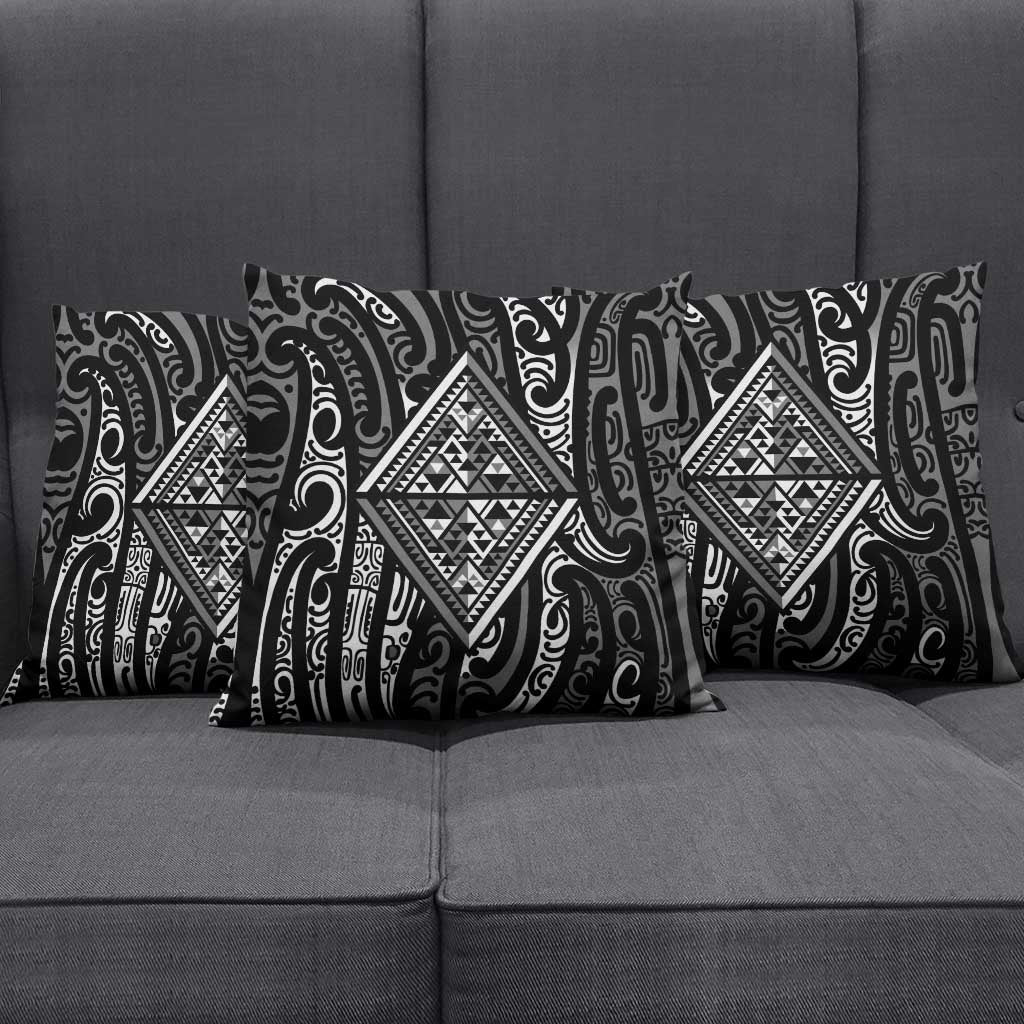 New Zealand Maori Taniko Pillow Cover Black Kowhaiwhai Puhoro - Polynesian Pride