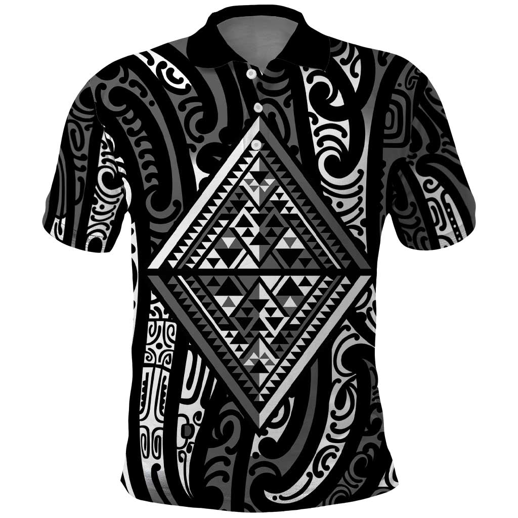 New Zealand Maori Taniko Polo Shirt Black Kowhaiwhai Puhoro LT9 Black - Polynesian Pride