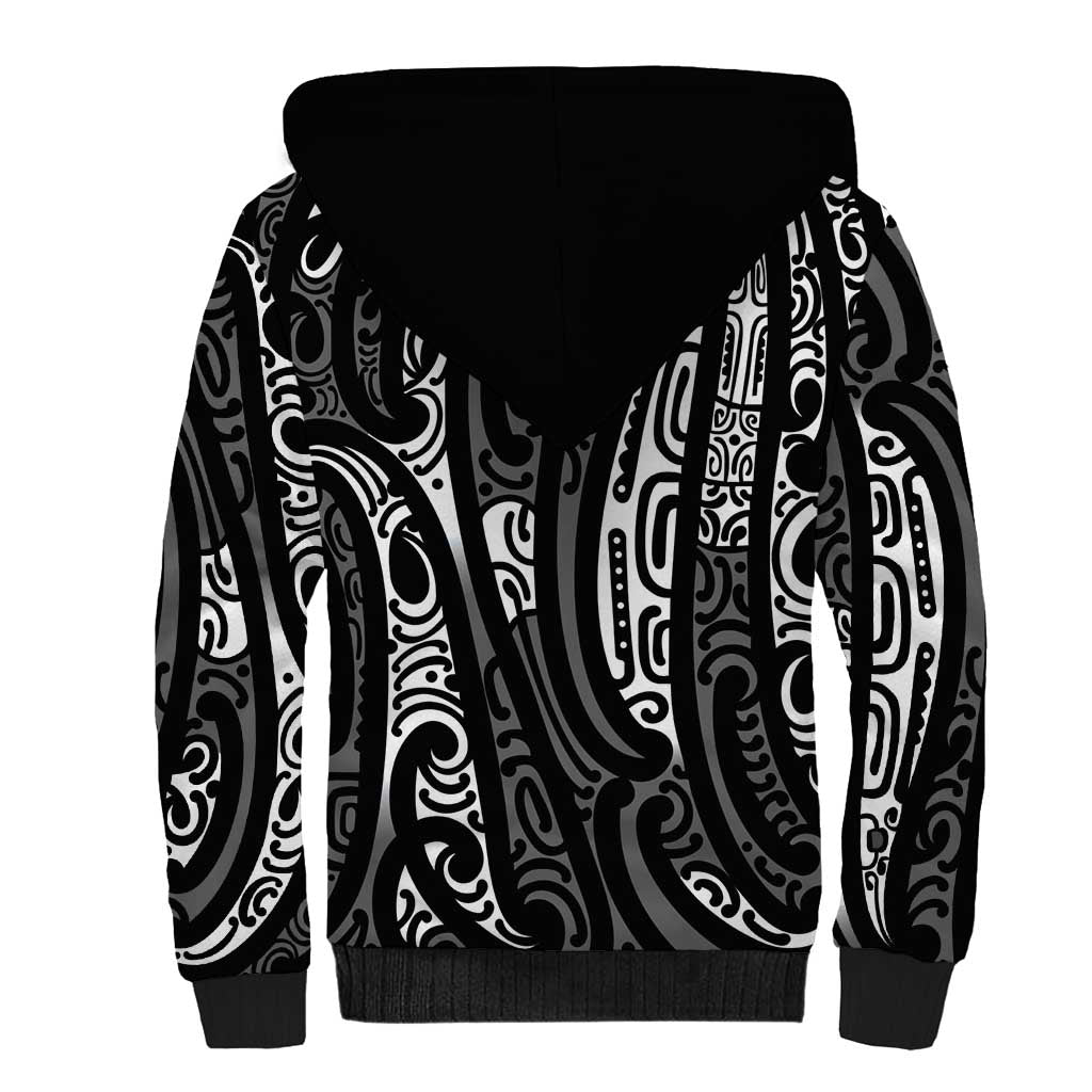 New Zealand Maori Taniko Sherpa Hoodie Black Kowhaiwhai Puhoro LT9 - Polynesian Pride