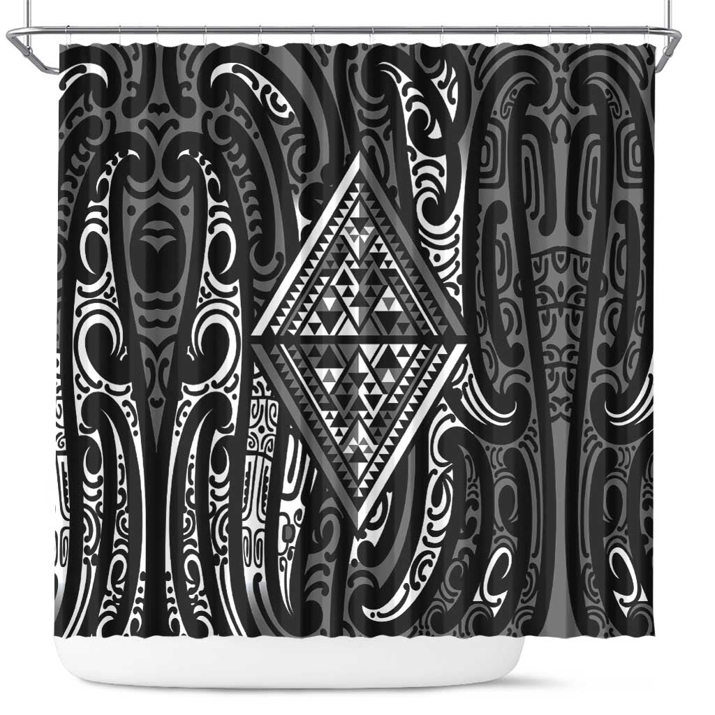 New Zealand Maori Taniko Shower Curtain Black Kowhaiwhai Puhoro LT9 Black - Polynesian Pride