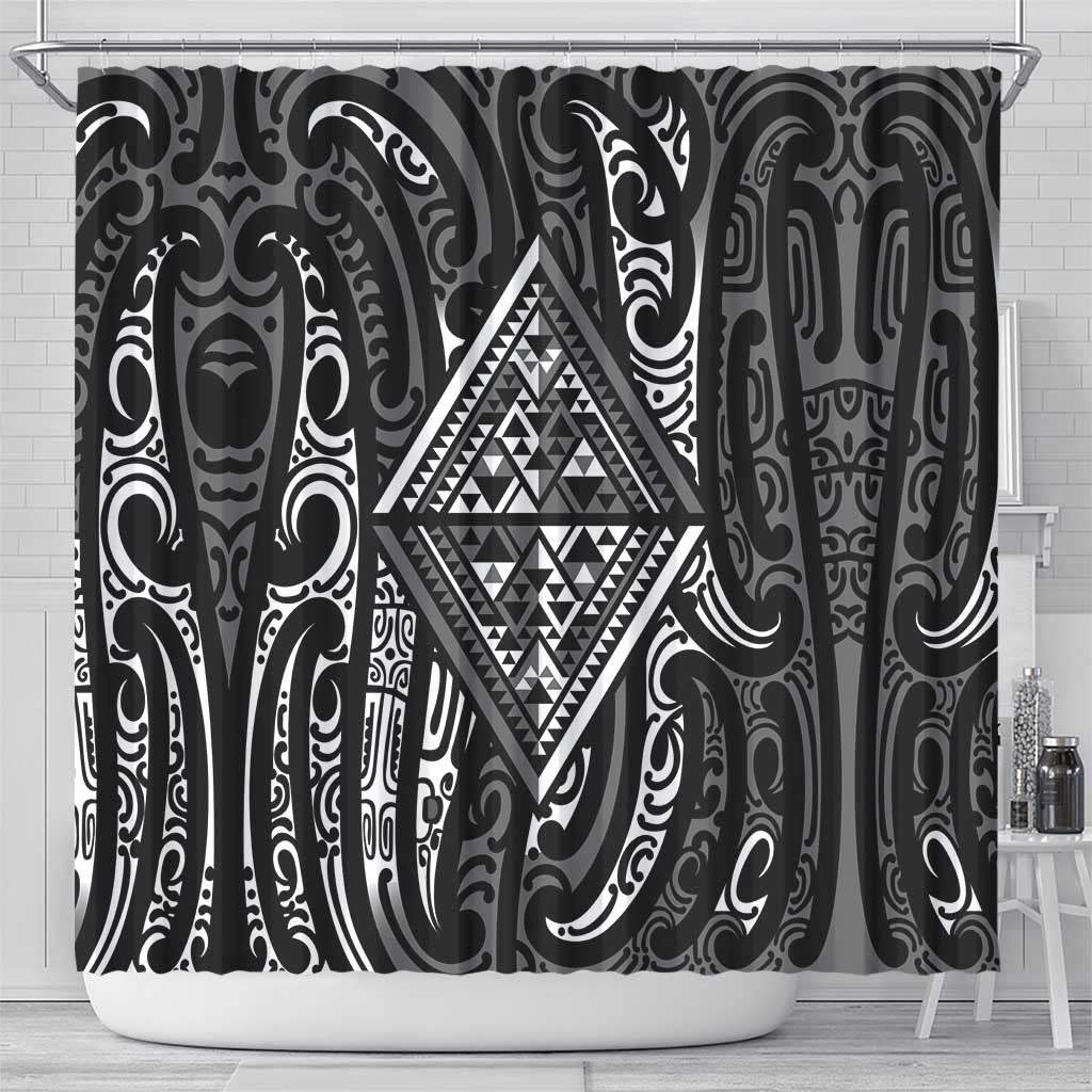 New Zealand Maori Taniko Shower Curtain Black Kowhaiwhai Puhoro LT9 - Polynesian Pride
