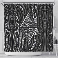 New Zealand Maori Taniko Shower Curtain Black Kowhaiwhai Puhoro LT9 - Polynesian Pride