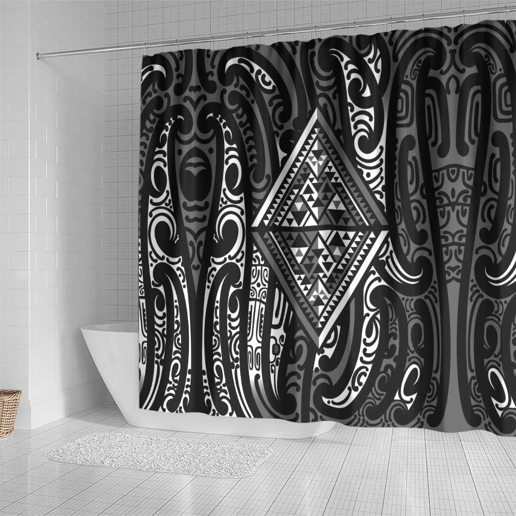 New Zealand Maori Taniko Shower Curtain Black Kowhaiwhai Puhoro LT9 - Polynesian Pride
