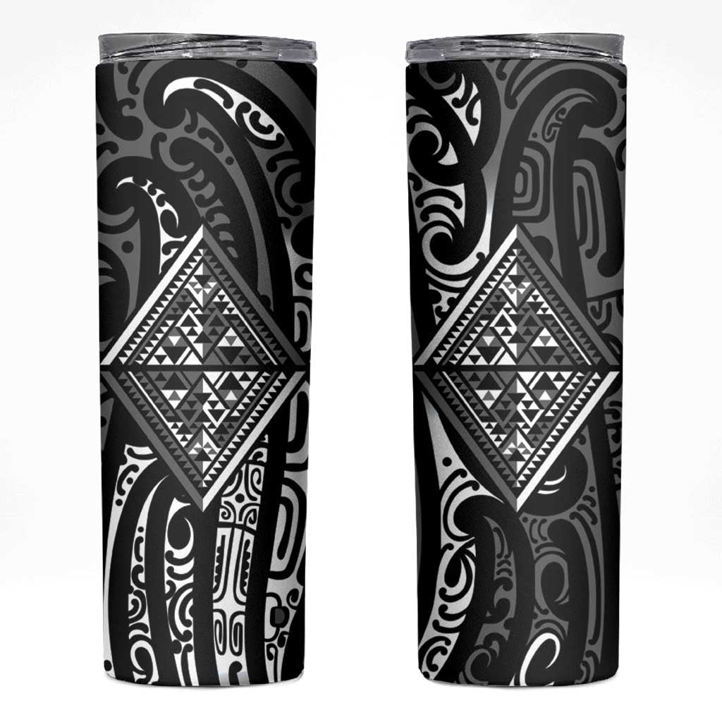 New Zealand Maori Taniko Skinny Tumbler Black Kowhaiwhai Puhoro LT9 Black - Polynesian Pride