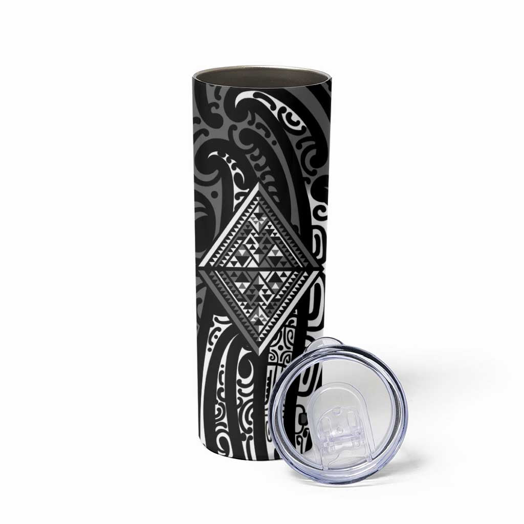 New Zealand Maori Taniko Skinny Tumbler Black Kowhaiwhai Puhoro LT9 - Polynesian Pride