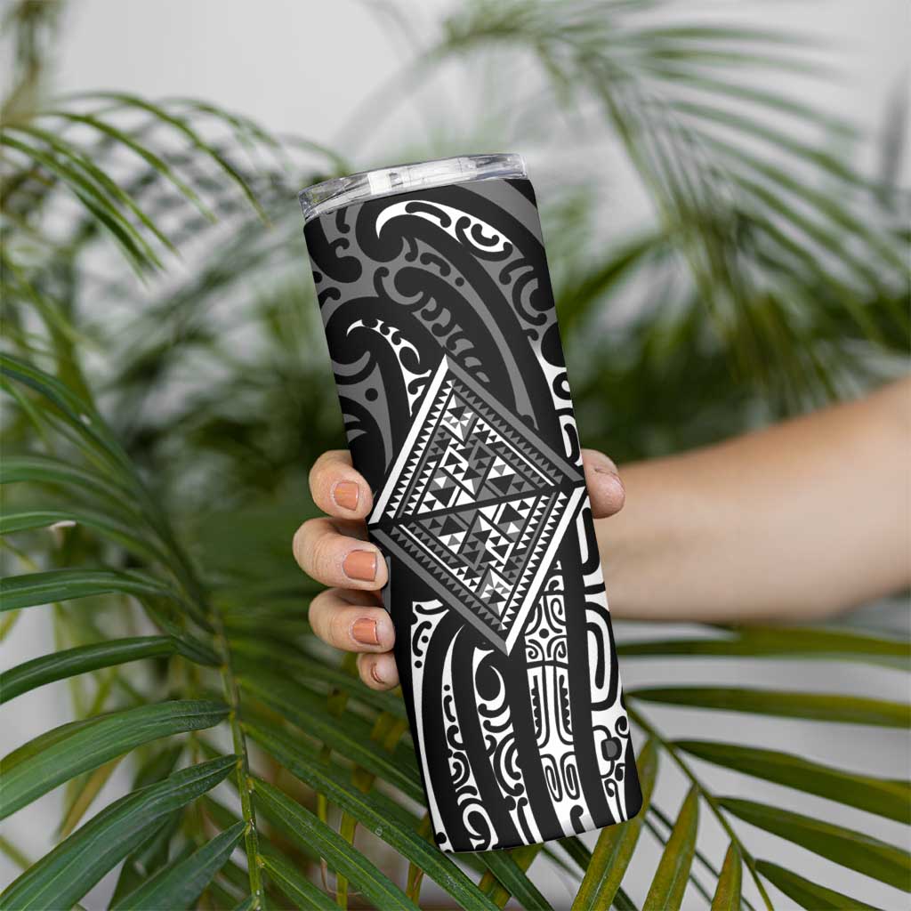 New Zealand Maori Taniko Skinny Tumbler Black Kowhaiwhai Puhoro LT9 - Polynesian Pride