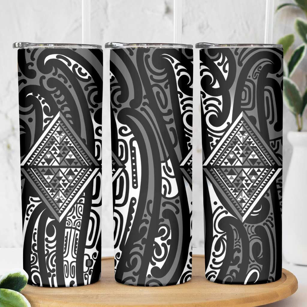 New Zealand Maori Taniko Skinny Tumbler Black Kowhaiwhai Puhoro LT9 - Polynesian Pride