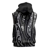 New Zealand Maori Taniko Sleeveless Hoodie Black Kowhaiwhai Puhoro LT9 - Polynesian Pride