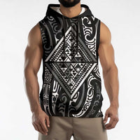 New Zealand Maori Taniko Sleeveless Hoodie Black Kowhaiwhai Puhoro LT9 - Polynesian Pride