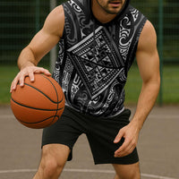 New Zealand Maori Taniko Sleeveless Hoodie Black Kowhaiwhai Puhoro LT9 - Polynesian Pride