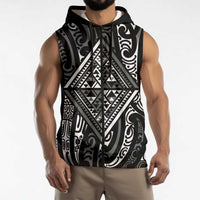 New Zealand Maori Taniko Sleeveless Zip Hoodie Black Kowhaiwhai Puhoro LT9 - Polynesian Pride