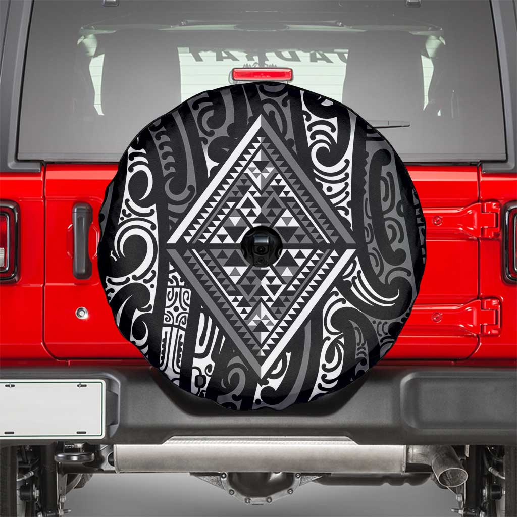New Zealand Maori Taniko Spare Tire Cover Black Kowhaiwhai Puhoro LT9 - Polynesian Pride