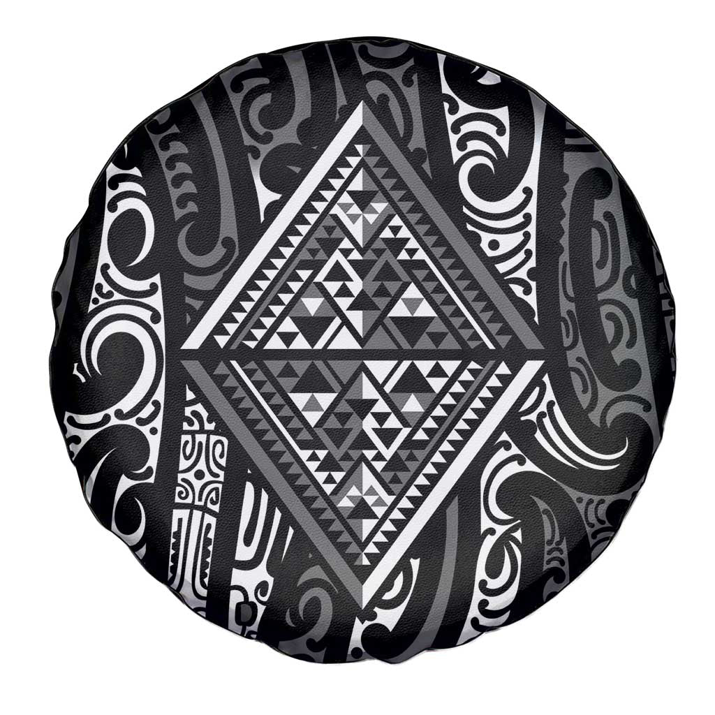 New Zealand Maori Taniko Spare Tire Cover Black Kowhaiwhai Puhoro LT9 - Polynesian Pride