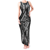 New Zealand Maori Taniko Tank Maxi Dress Black Kowhaiwhai Puhoro LT9 Women Black - Polynesian Pride