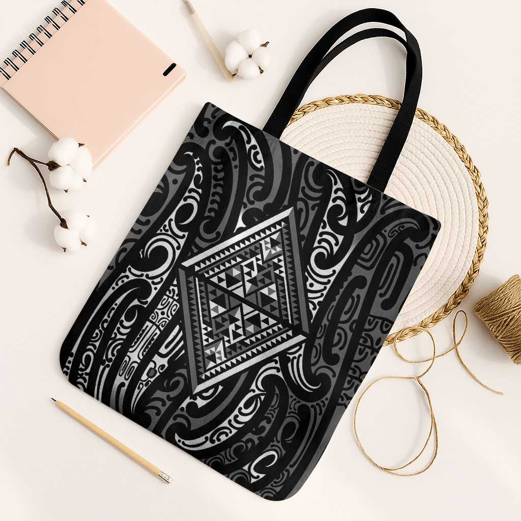 New Zealand Maori Taniko Tote Bag Black Kowhaiwhai Puhoro LT9 Black Strap One Size Black - Polynesian Pride
