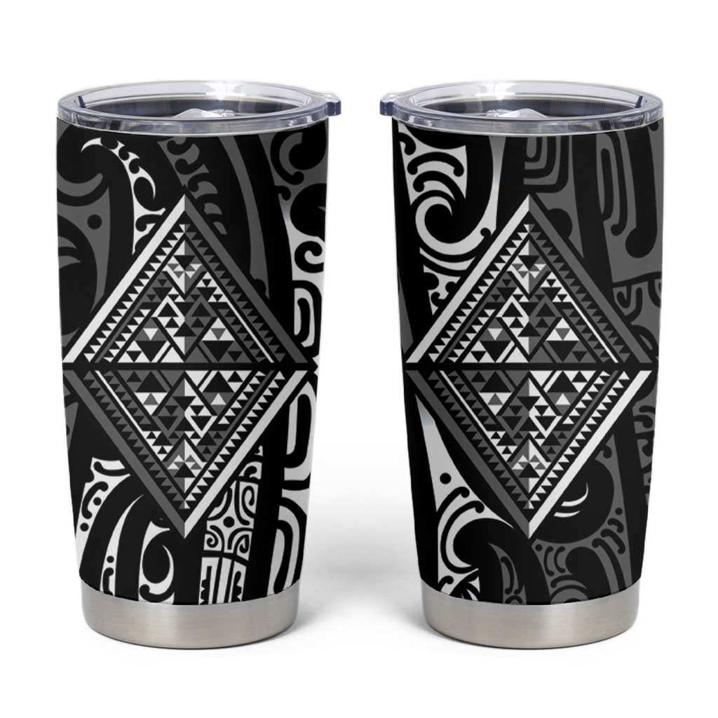 New Zealand Maori Taniko Tumbler Cup Black Kowhaiwhai Puhoro LT9 Black - Polynesian Pride