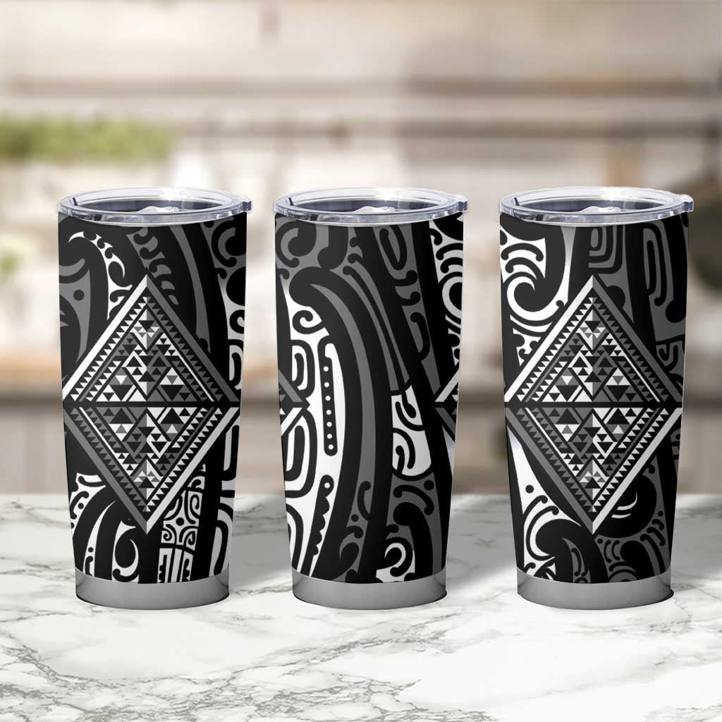 New Zealand Maori Taniko Tumbler Cup Black Kowhaiwhai Puhoro LT9 - Polynesian Pride