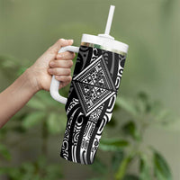 New Zealand Maori Taniko Tumbler With Handle Black Kowhaiwhai Puhoro LT9 - Polynesian Pride
