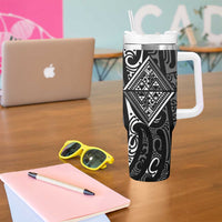 New Zealand Maori Taniko Tumbler With Handle Black Kowhaiwhai Puhoro LT9 - Polynesian Pride