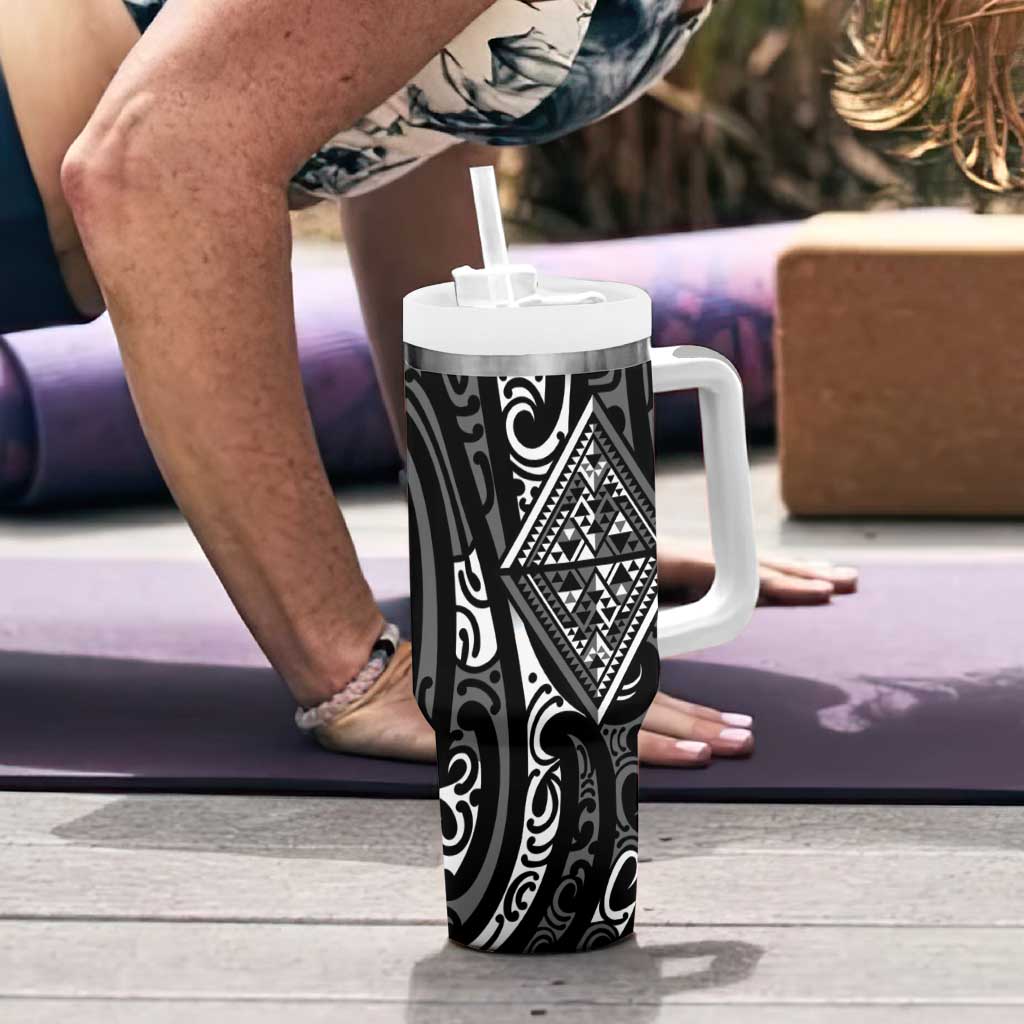 New Zealand Maori Taniko Tumbler With Handle Black Kowhaiwhai Puhoro LT9 - Polynesian Pride