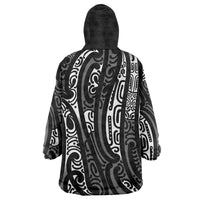 New Zealand Maori Taniko Wearable Blanket Hoodie Black Kowhaiwhai Puhoro LT9 - Polynesian Pride