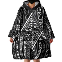New Zealand Maori Taniko Wearable Blanket Hoodie Black Kowhaiwhai Puhoro LT9 - Polynesian Pride