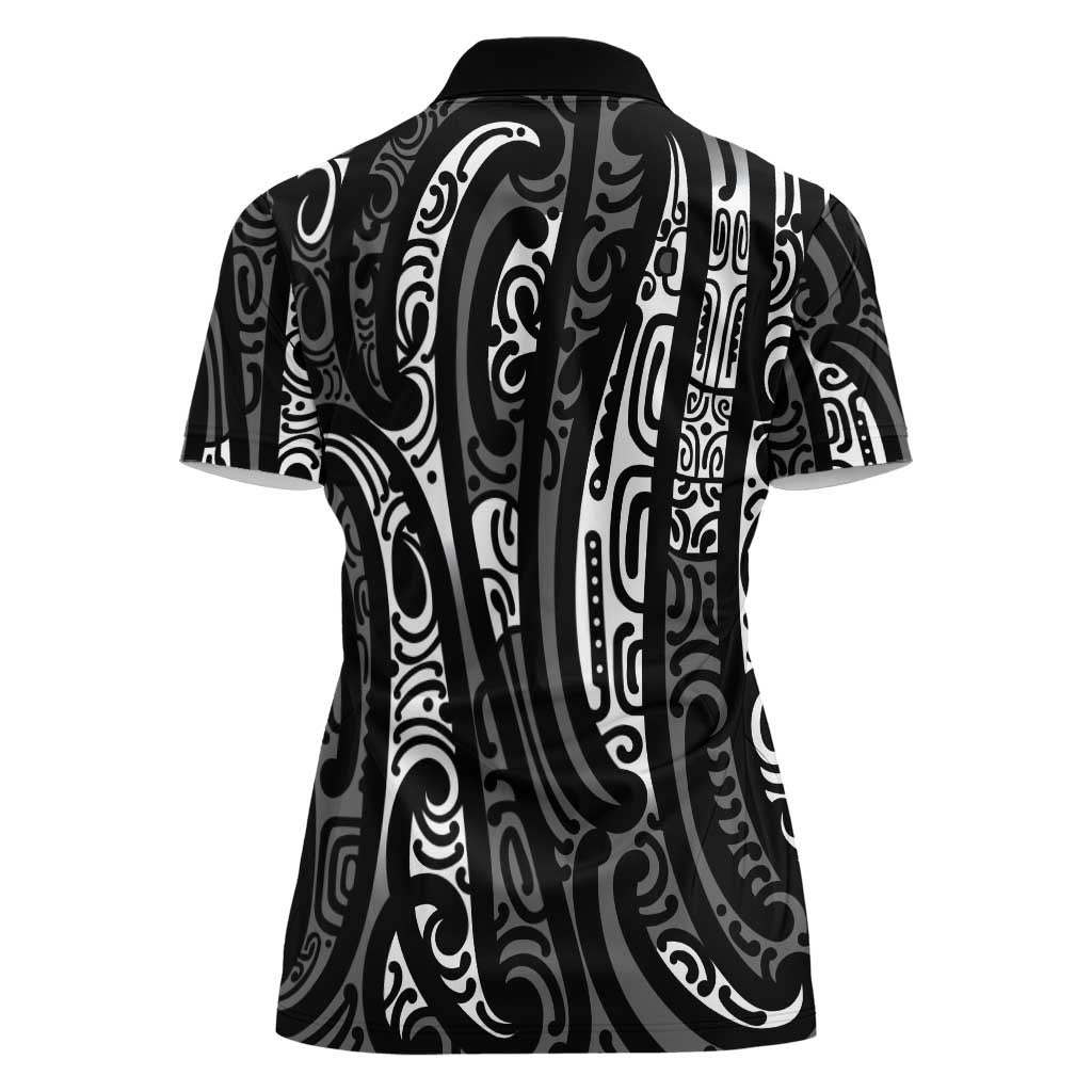 New Zealand Maori Taniko Women Polo Shirt Black Kowhaiwhai Puhoro LT9 - Polynesian Pride