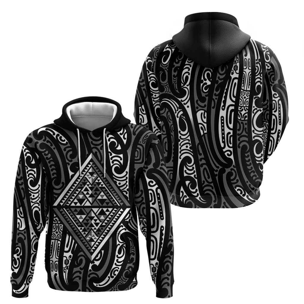 New Zealand Maori Taniko Zip Hoodie Black Kowhaiwhai Puhoro LT9 - Polynesian Pride
