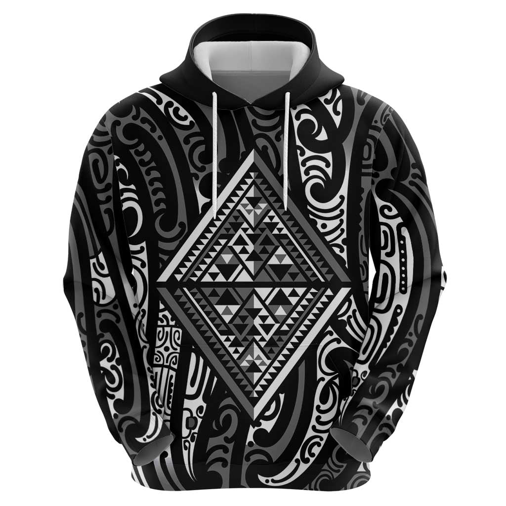 New Zealand Maori Taniko Zip Hoodie Black Kowhaiwhai Puhoro LT9 - Polynesian Pride