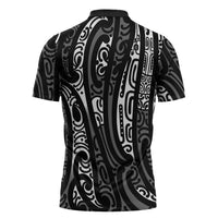 New Zealand Maori Taniko Zipper Polo Shirt Black Kowhaiwhai Puhoro LT9 - Polynesian Pride