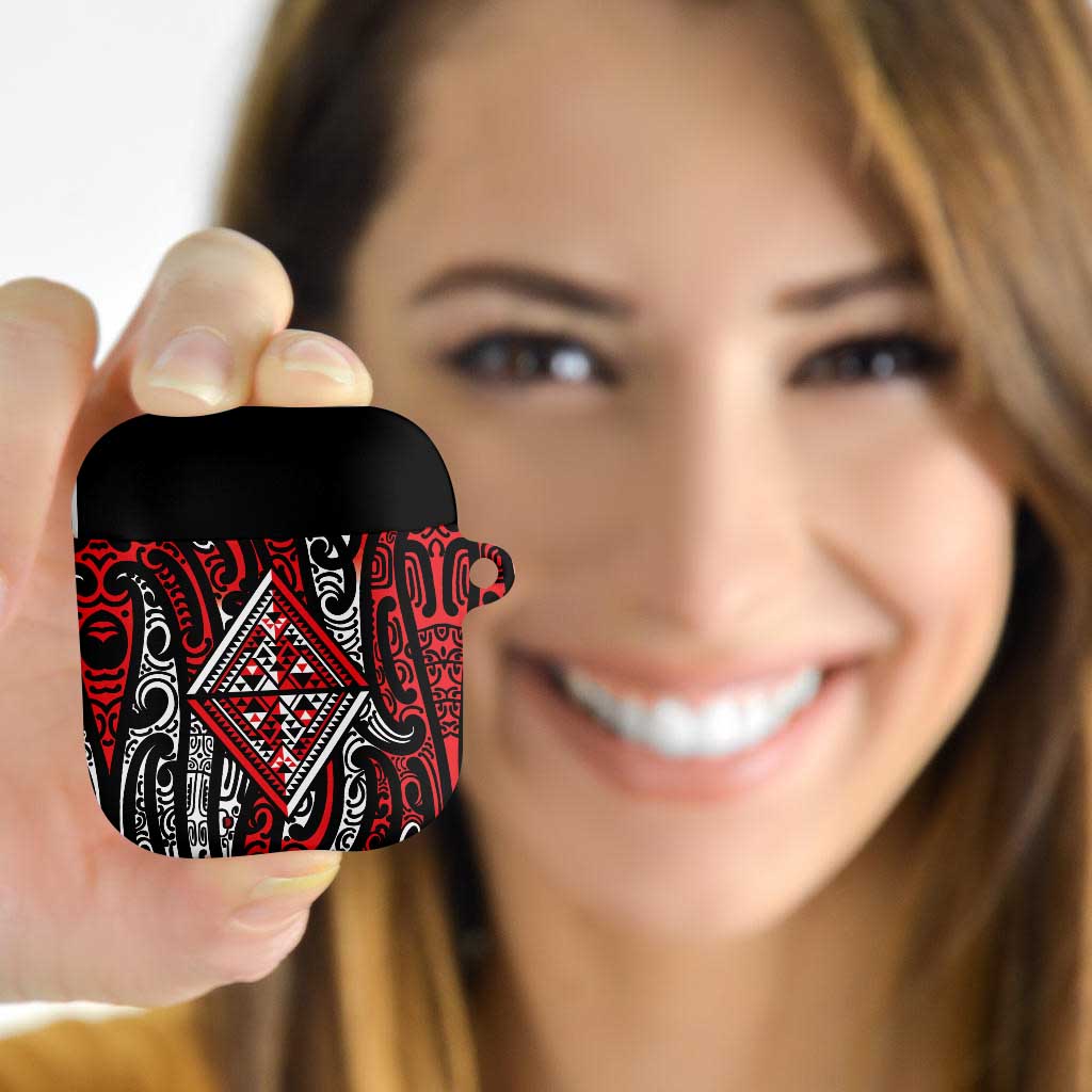 New Zealand Maori Taniko AirPods Case Red Kowhaiwhai Puhoro - Polynesian Pride