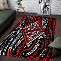 New Zealand Maori Taniko Area Rug Red Kowhaiwhai Puhoro