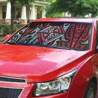 New Zealand Maori Taniko Auto Sun Shade Red Kowhaiwhai Puhoro - Polynesian Pride