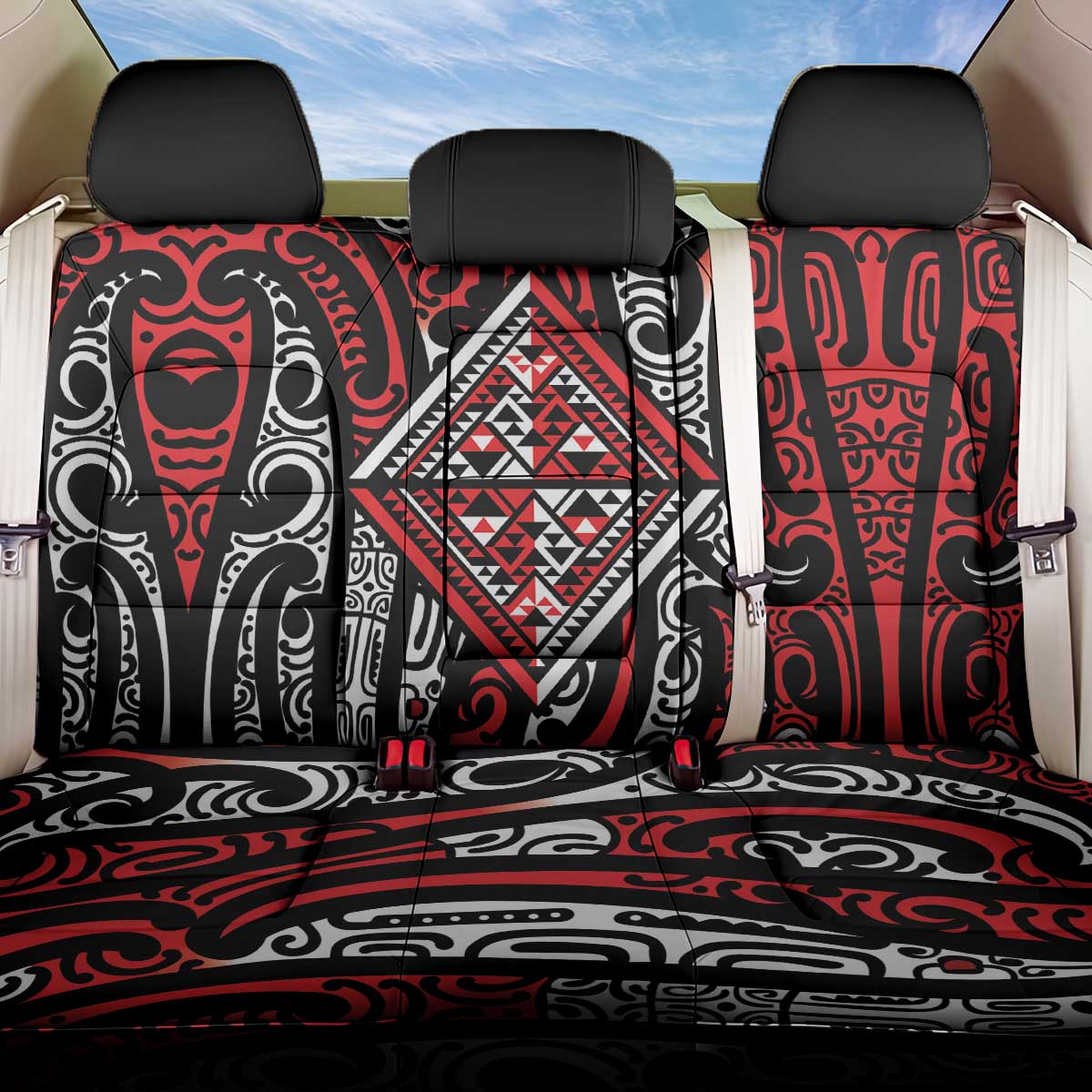 New Zealand Maori Taniko Back Car Seat Cover Red Kowhaiwhai Puhoro LT9 One Size Red - Polynesian Pride
