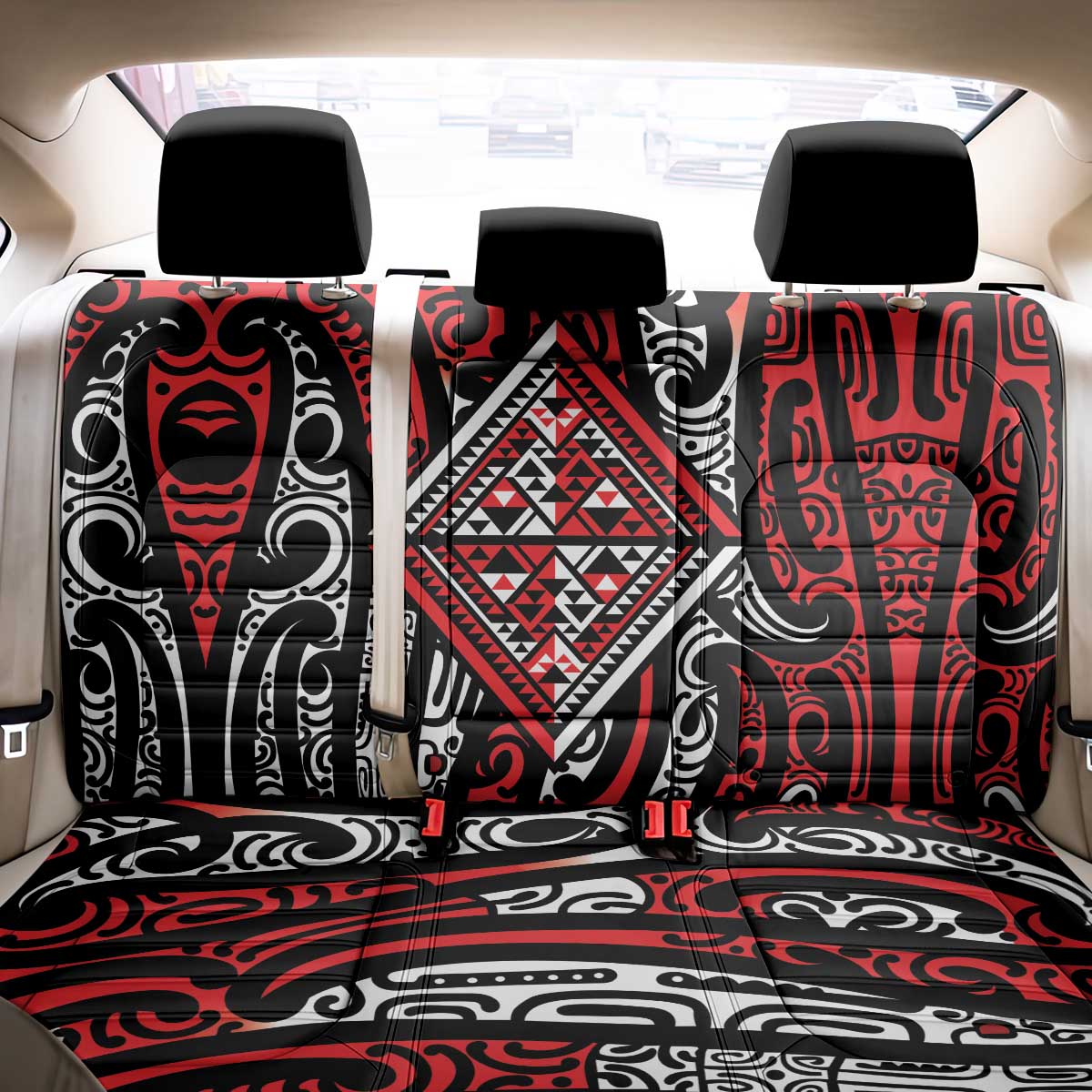 New Zealand Maori Taniko Back Car Seat Cover Red Kowhaiwhai Puhoro LT9 - Polynesian Pride