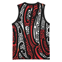 New Zealand Maori Taniko Basketball Jersey Red Kowhaiwhai Puhoro LT9 - Polynesian Pride