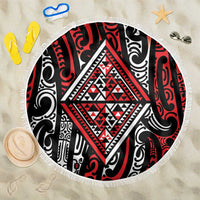 New Zealand Maori Taniko Beach Blanket Red Kowhaiwhai Puhoro LT9 One Size 150cm Red - Polynesian Pride