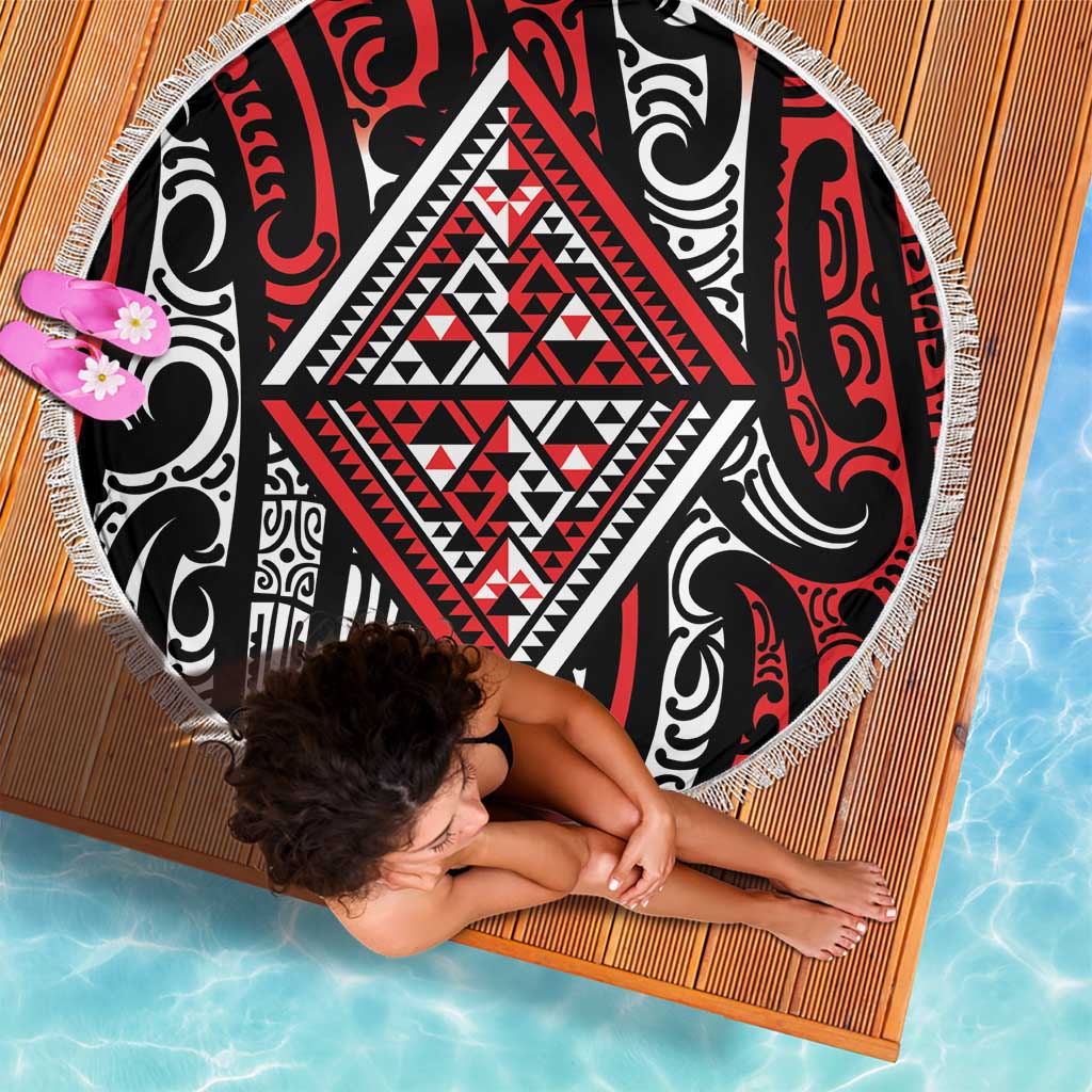 New Zealand Maori Taniko Beach Blanket Red Kowhaiwhai Puhoro LT9 - Polynesian Pride