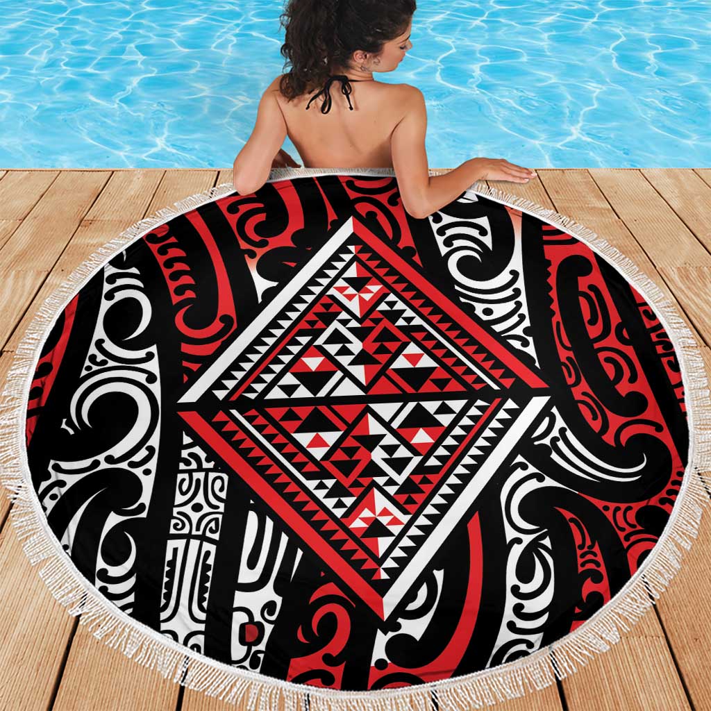 New Zealand Maori Taniko Beach Blanket Red Kowhaiwhai Puhoro LT9 - Polynesian Pride