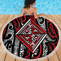 New Zealand Maori Taniko Beach Blanket Red Kowhaiwhai Puhoro LT9 - Polynesian Pride