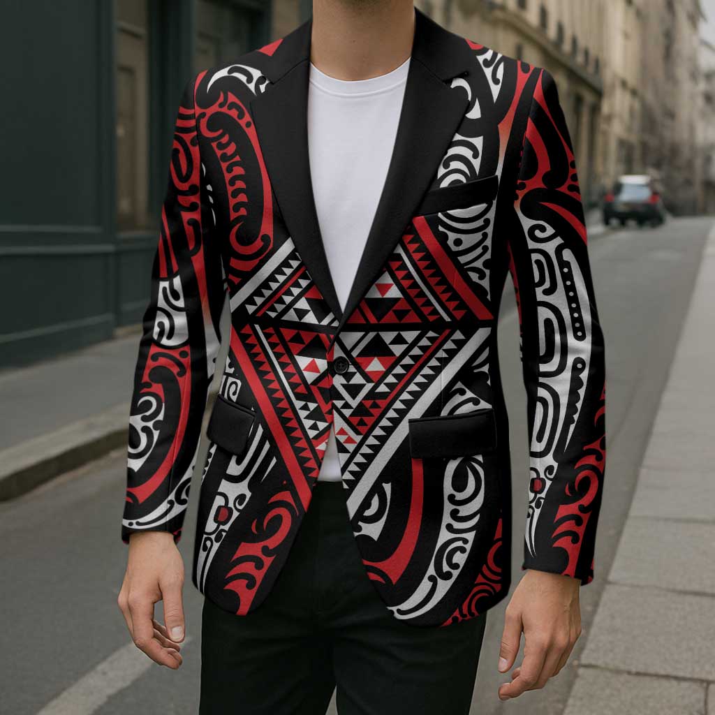New Zealand Maori Taniko Blazer Red Kowhaiwhai Puhoro - Polynesian Pride
