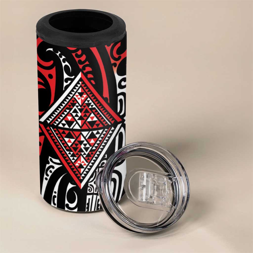 New Zealand Maori Taniko 4 in 1 Can Cooler Tumbler Red Kowhaiwhai Puhoro LT9 - Polynesian Pride