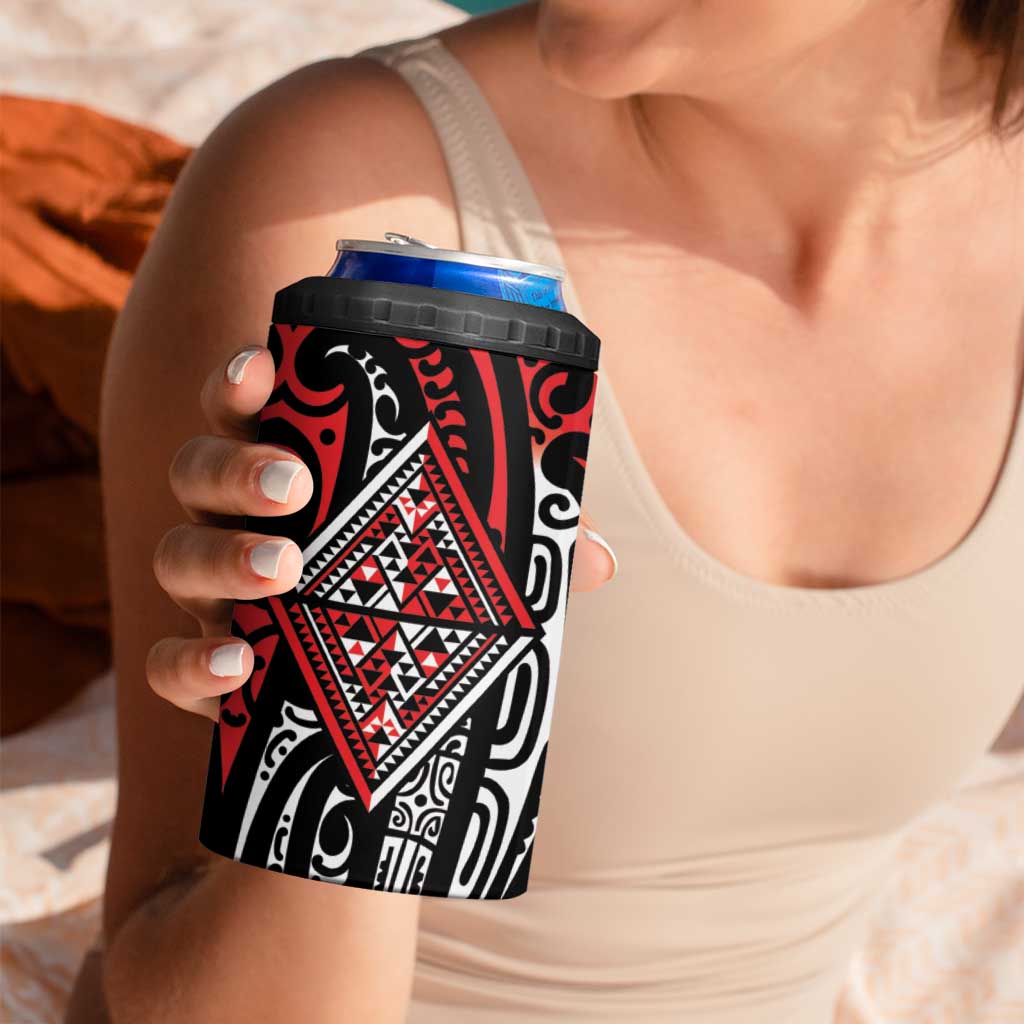New Zealand Maori Taniko 4 in 1 Can Cooler Tumbler Red Kowhaiwhai Puhoro LT9 - Polynesian Pride