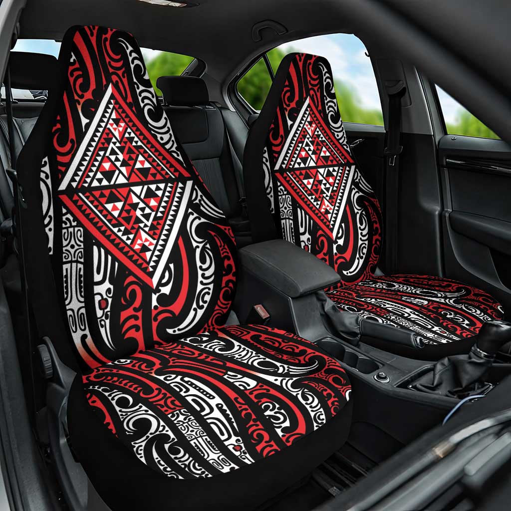 New Zealand Maori Taniko Car Seat Cover Red Kowhaiwhai Puhoro LT9 One Size Red - Polynesian Pride