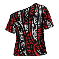 New Zealand Maori Taniko Cross Shoulder Shirt Red Kowhaiwhai Puhoro LT9 - Polynesian Pride