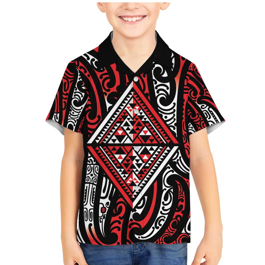 New Zealand Maori Taniko Family Matching Mermaid Dress and Hawaiian Shirt Red Kowhaiwhai Puhoro LT9 Son's Shirt Red - Polynesian Pride