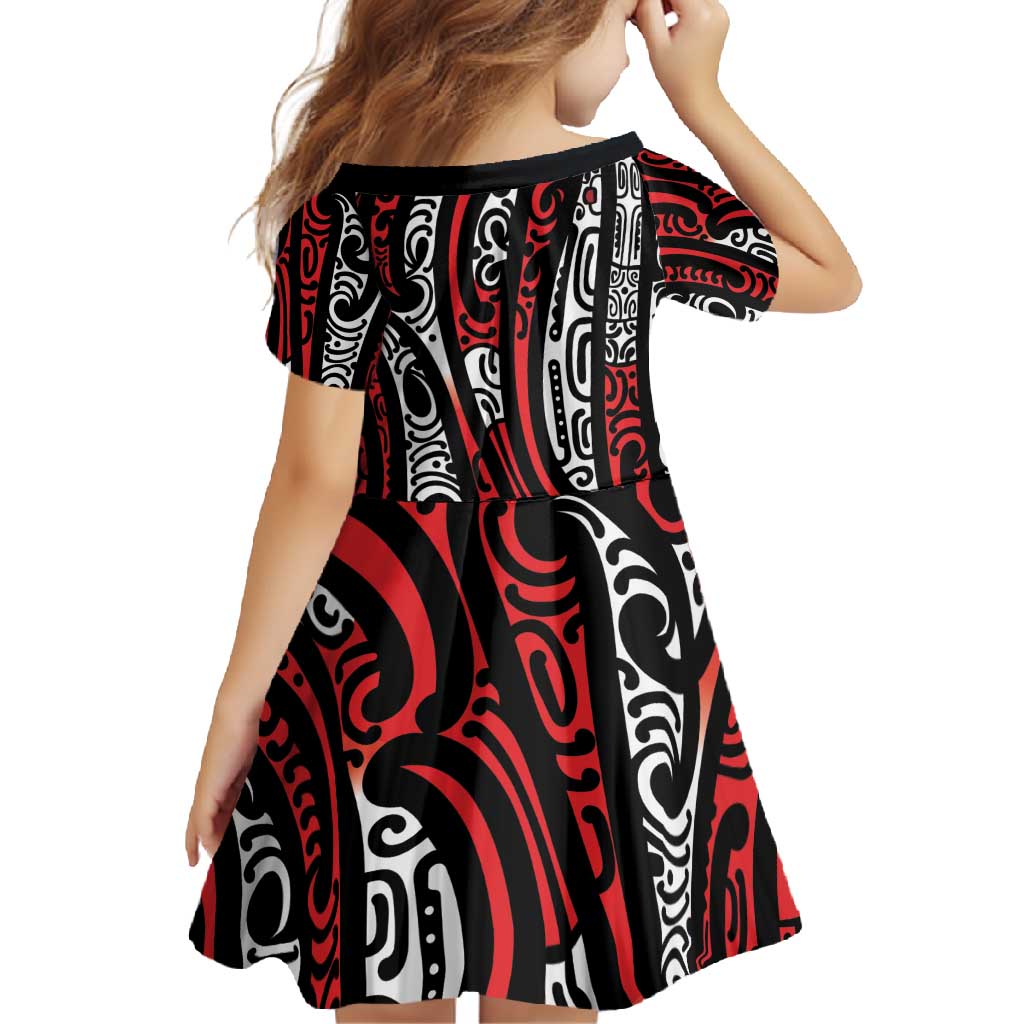 New Zealand Maori Taniko Family Matching Off Shoulder Maxi Dress and Hawaiian Shirt Red Kowhaiwhai Puhoro LT9 - Polynesian Pride